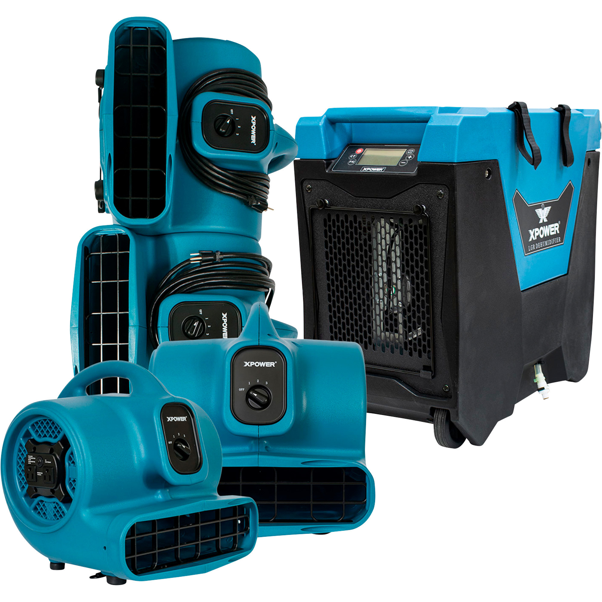 XPOWER 5-Pc. Water Contractor Pack, (4) Air Movers and (1) Commercial LGR Dehumidifier